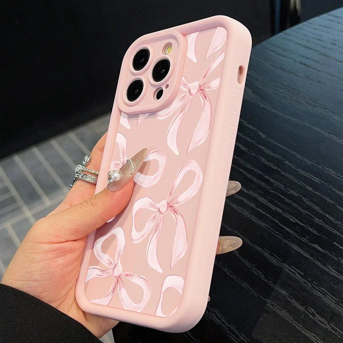 Ins Wind Pink Bow Pattern Phone Case For iPhone 17 16 15 14 13 12 11 PRO MAX Mini XR XSMax 7 8 Plus Creative Silicone Soft Cover