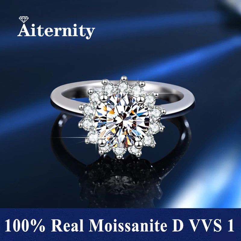 100% Real Moissanite Ring Adjustable Size S925 Sliver D VVS1 Pass Diamond Test Pen GRA Certificate 18K Plating Rings for Women (TY)