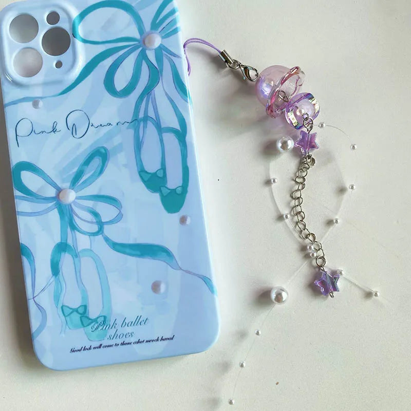 Y2K Jellyfish Tassel Mobile Key Chain Jellyfish Beaded Phone Charm Keycord Korean Sea Shell Fish Beads Chain BackPack Keyring (Copy)