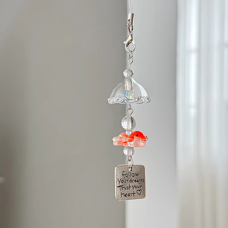 Y2K Purple Pink Jellyfish Key Chain Wind Chimes Star Heart Beaded Keyring for Phone Camera Earphone Case Charm Pendant Keycord