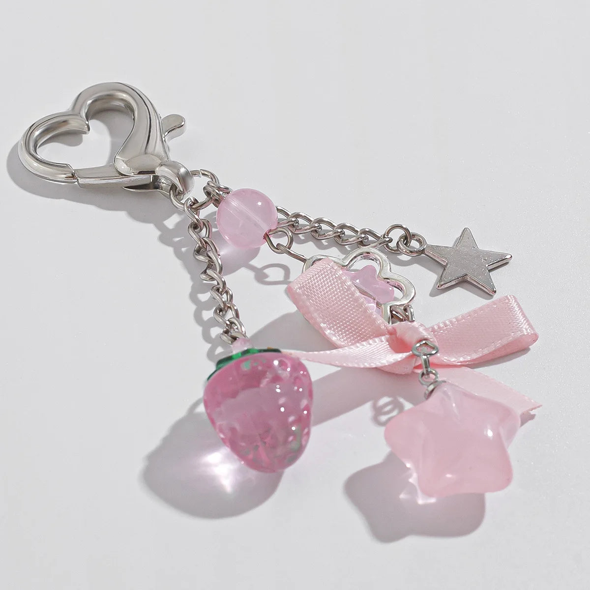 Cute Anti Loss Keychain Y2K Fashion Creamy Style Sweet Bag Small Pendant Fresh Butterfly Bow Pink Star Beaded Buckle Decoration (Copy)