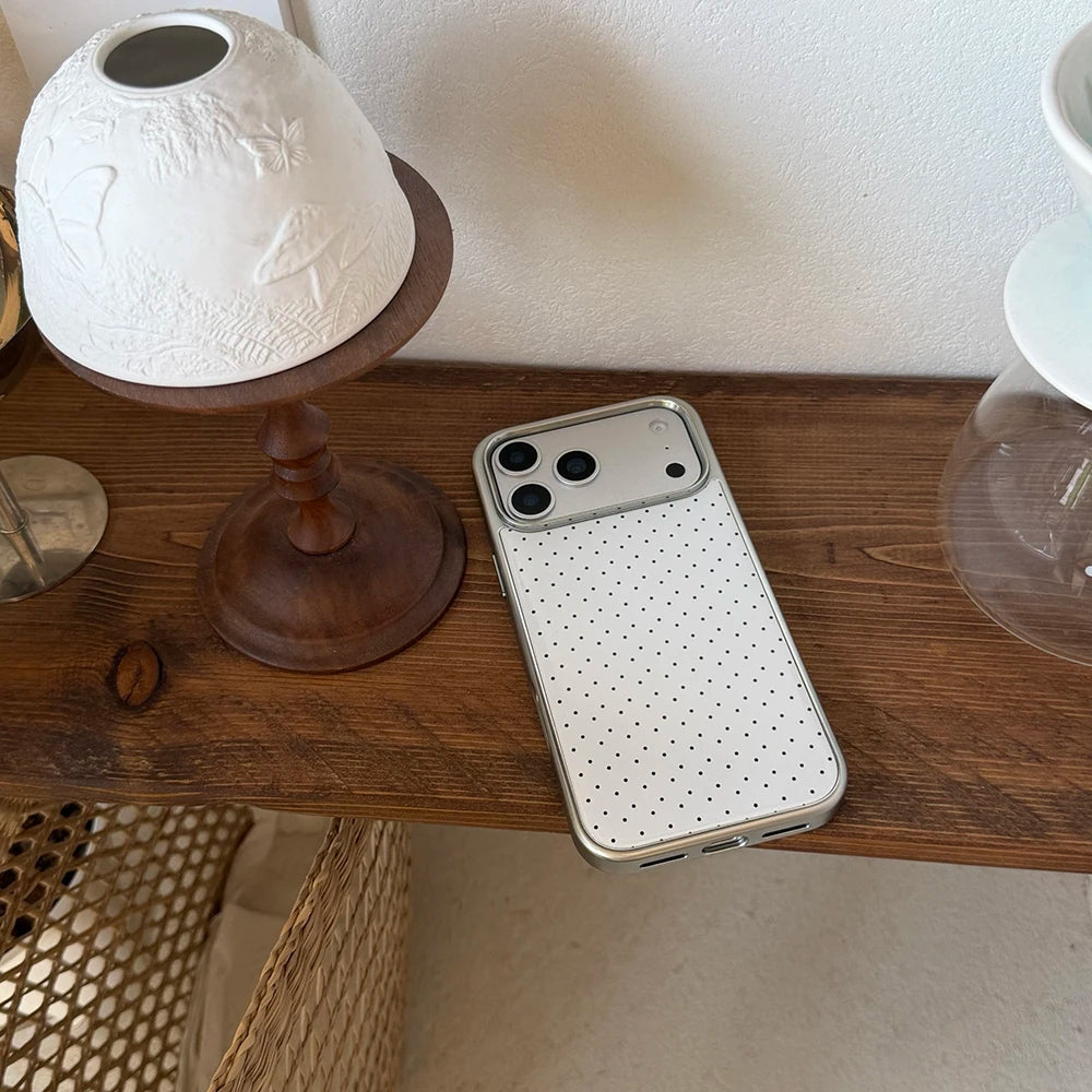 Korean INS Polka Dot Pattern Electroplated Silver Phone Case for iphone 17 Promax 17pro 14 15 16 Promax Shockproof Cover Funda
