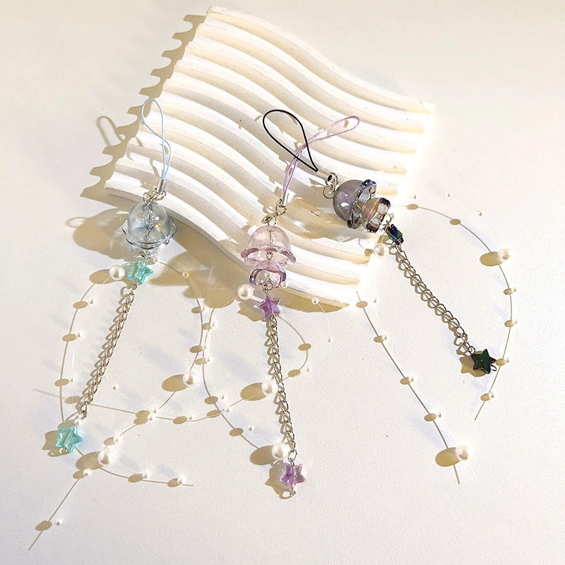 Y2K Jellyfish Tassel Mobile Key Chain Jellyfish Beaded Phone Charm Keycord Korean Sea Shell Fish Beads Chain BackPack Keyring (Copy)