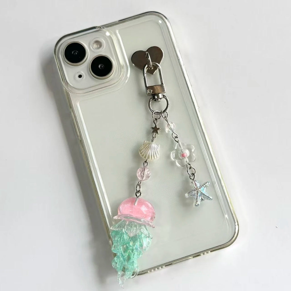 Y2K Jellyfish Tassel Mobile Key Chain Jellyfish Beaded Phone Charm Keycord Korean Sea Shell Fish Beads Chain BackPack Keyring (Copy)