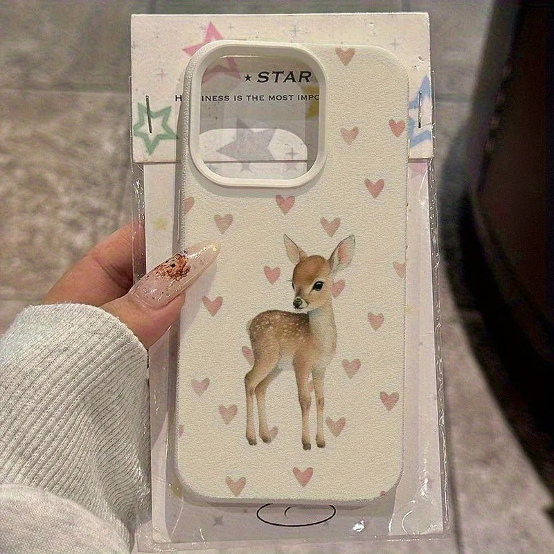 Loveable Little Deer Pattern Phone Case, suitable for iPhone 17, 16, 15, Plus, Pro, Max series phones - ideal for use as a gift