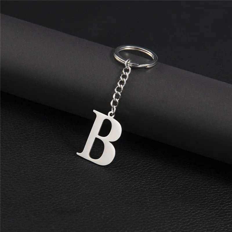 Fashion DIY A-Z Letters Keychain Men Metal Initial Pendant Key Chain Ring Silver Color 26 Alphabet Keyring Bag Accessories