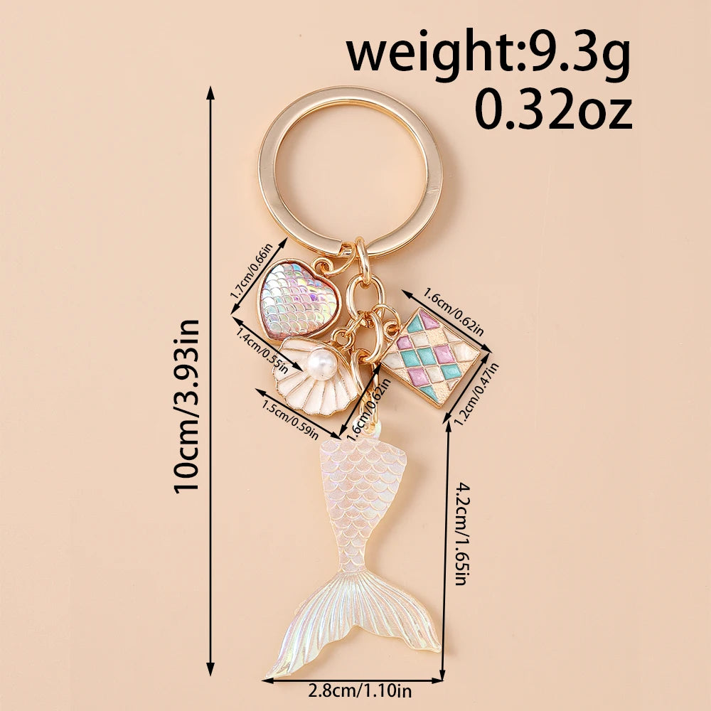 Fashion Mermaid Keychain Shell Starfish Key Ring Pendants for Women Girls Handbag Decor DIY Handmade Key Chain Gifts
