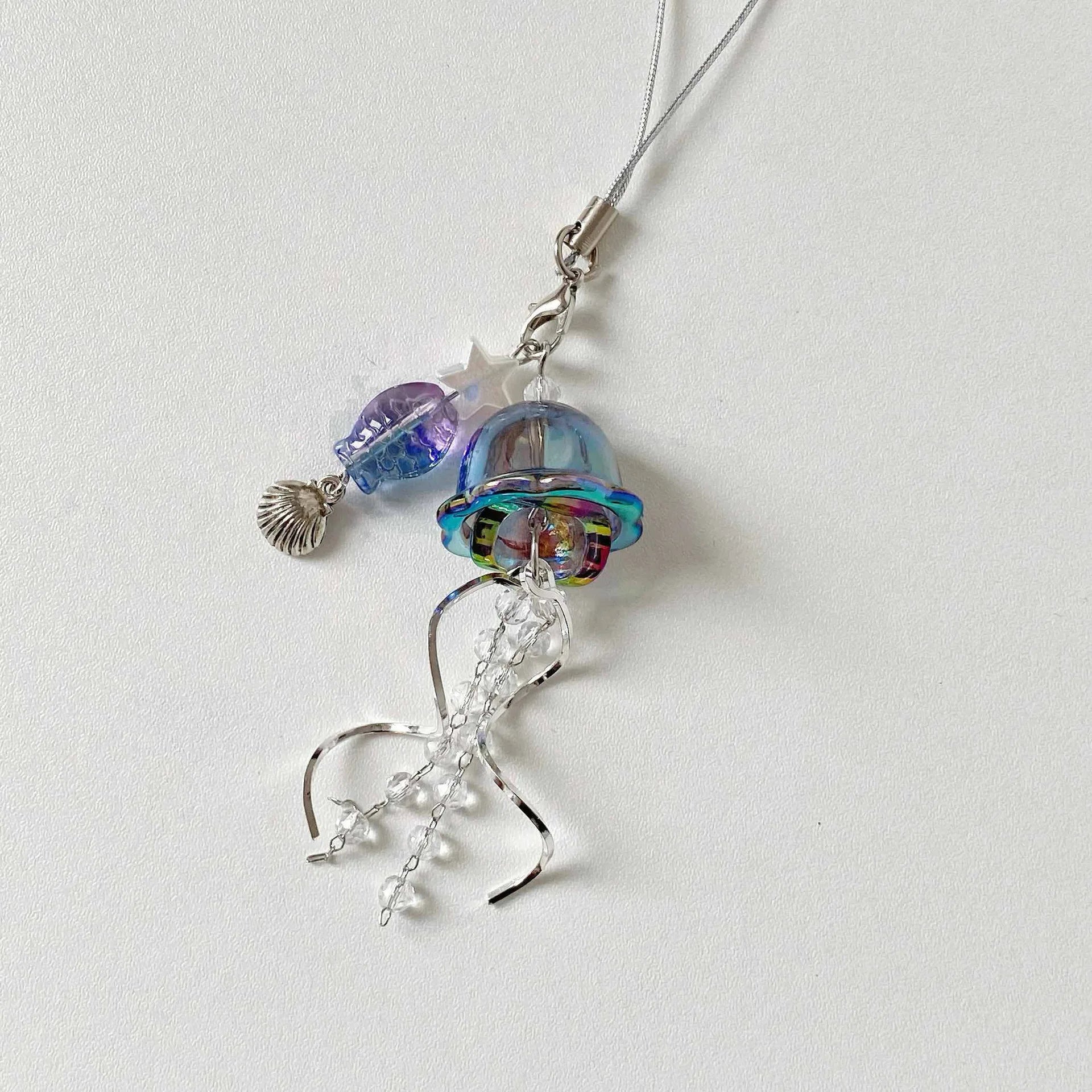 Y2K Jellyfish Tassel Mobile Key Chain Jellyfish Beaded Phone Charm Keycord Korean Sea Shell Fish Beads Chain BackPack Keyring (Copy)