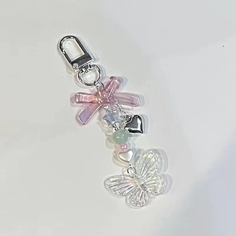Y2K Purple Pink Jellyfish Key Chain Wind Chimes Star Heart Beaded Keyring for Phone Camera Earphone Case Charm Pendant Keycord