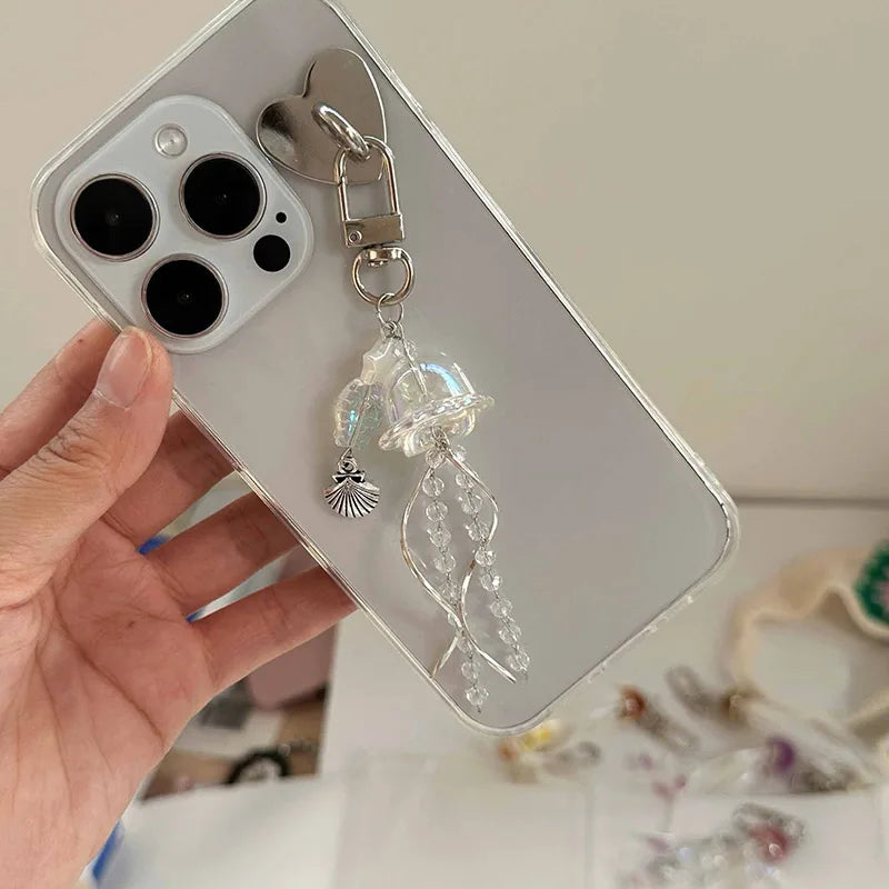 Y2K Jellyfish Tassel Mobile Key Chain Jellyfish Beaded Phone Charm Keycord Korean Sea Shell Fish Beads Chain BackPack Keyring (Copy)