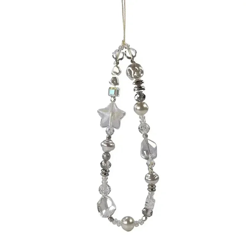 Cute Silver Butterfly Pearl Keychain on the Phone Charm Cute Lanyard Cell Phone Strap Pendant For Woman Mobile Accessories