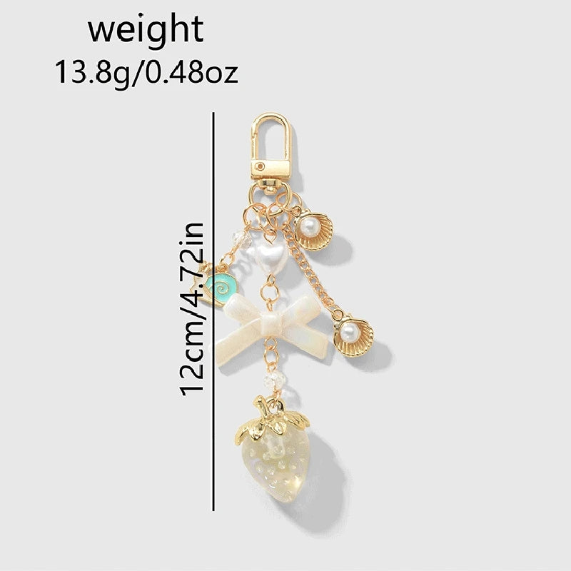 Y2K Bowknot Strawberry Keychain for Women Exquisite Sweet Flower Peach Bag Pendant Cute Romantic Accessorymobile Phone Chain