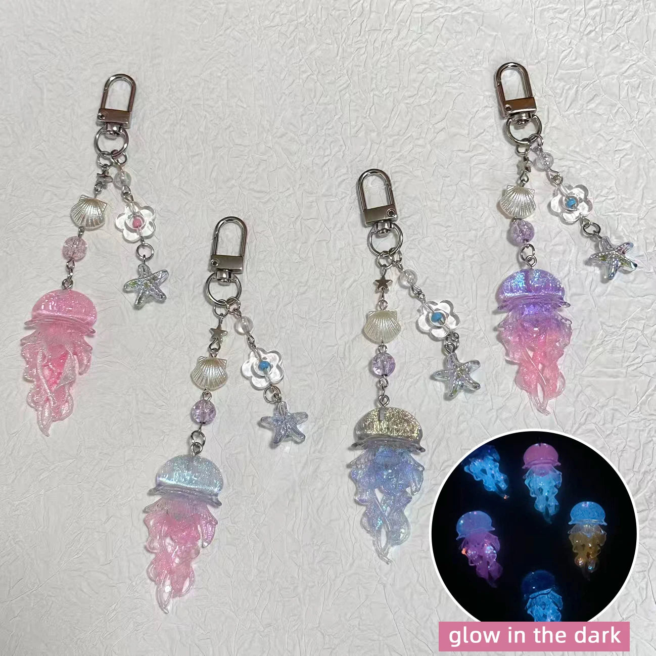 Y2K Jellyfish Tassel Mobile Key Chain Jellyfish Beaded Phone Charm Keycord Korean Sea Shell Fish Beads Chain BackPack Keyring (Copy)