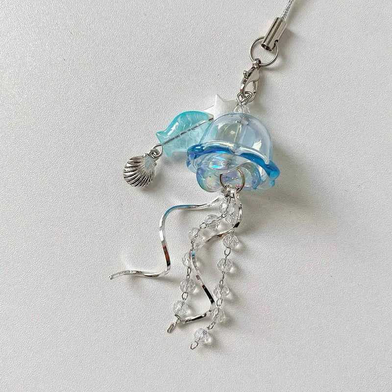 Y2K Jellyfish Tassel Mobile Key Chain Jellyfish Beaded Phone Charm Keycord Korean Sea Shell Fish Beads Chain BackPack Keyring (Copy)