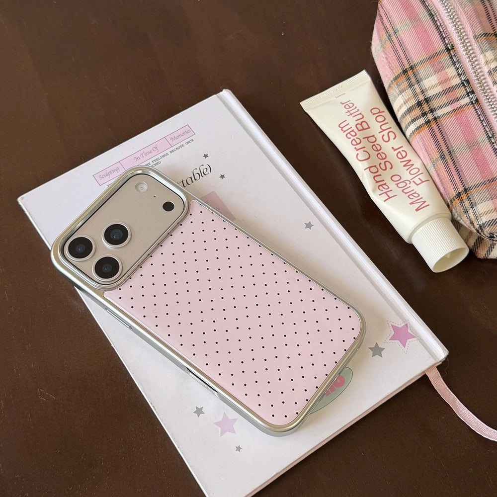 Korean INS Polka Dot Pattern Electroplated Silver Phone Case for iphone 17 Promax 17pro 14 15 16 Promax Shockproof Cover Funda
