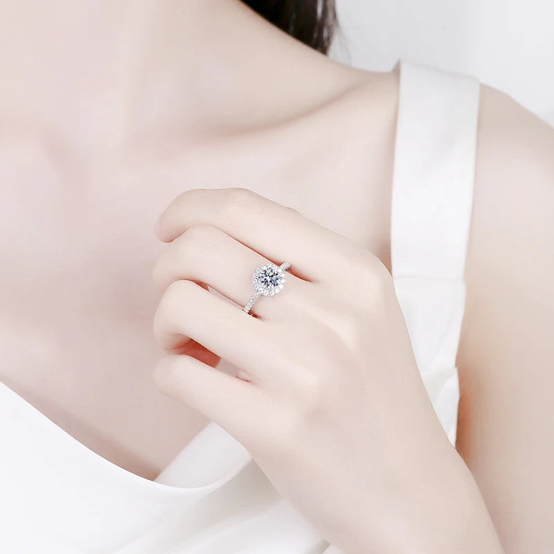 100% Real Moissanite Ring Adjustable Size S925 Sliver D VVS1 Pass Diamond Test Pen GRA Certificate 18K Plating Rings for Women (YB)