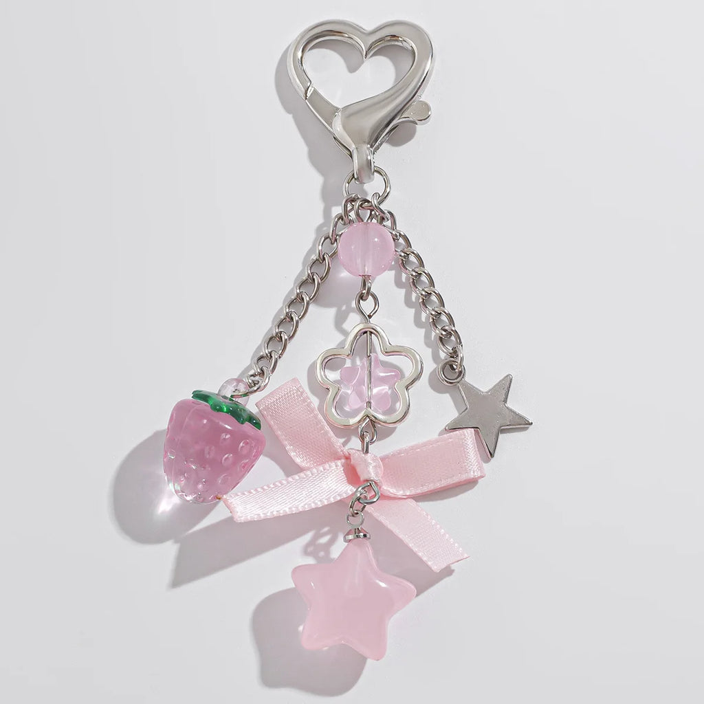 Cute Anti Loss Keychain Y2K Fashion Creamy Style Sweet Bag Small Pendant Fresh Butterfly Bow Pink Star Beaded Buckle Decoration (Copy)