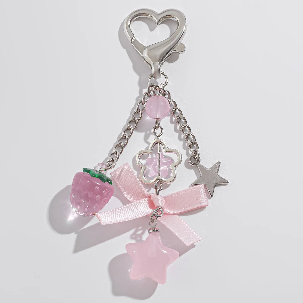 Cute Anti Loss Keychain Y2K Fashion Creamy Style Sweet Bag Small Pendant Fresh Butterfly Bow Pink Star Beaded Buckle Decoration (Copy)
