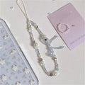 Korean Cute Bowknot Star Pearl Pendant Beaded Phone Charm For iPhone Accessrioes Universal Lanyard Girl Jewelry Hanging Rope