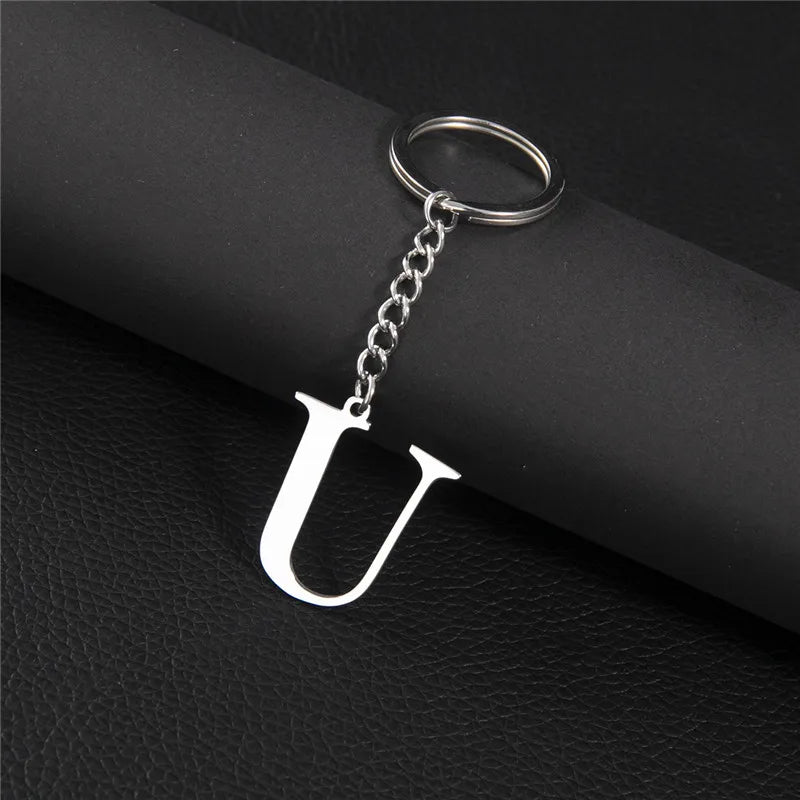 Fashion DIY A-Z Letters Keychain Men Metal Initial Pendant Key Chain Ring Silver Color 26 Alphabet Keyring Bag Accessories