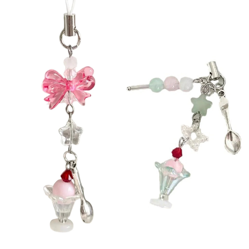 Phone Cute Bowknot Ice Cream Pendant Phone Chain Mobile Phone Charm Strap Lanyard Keychain For Iphone Accessory Women Jewelry