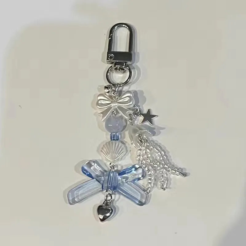 Y2K Purple Pink Jellyfish Key Chain Wind Chimes Star Heart Beaded Keyring for Phone Camera Earphone Case Charm Pendant Keycord
