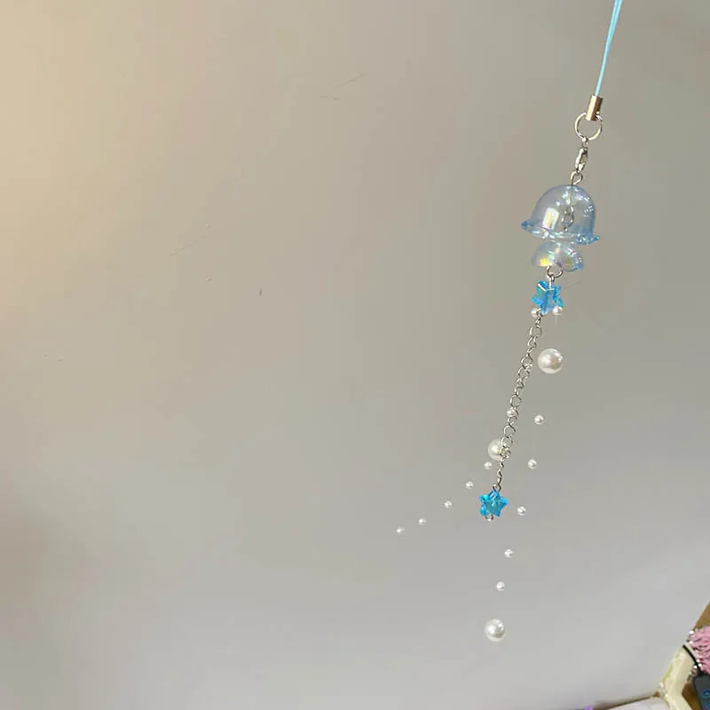 Y2K Jellyfish Tassel Mobile Key Chain Jellyfish Beaded Phone Charm Keycord Korean Sea Shell Fish Beads Chain BackPack Keyring (Copy)