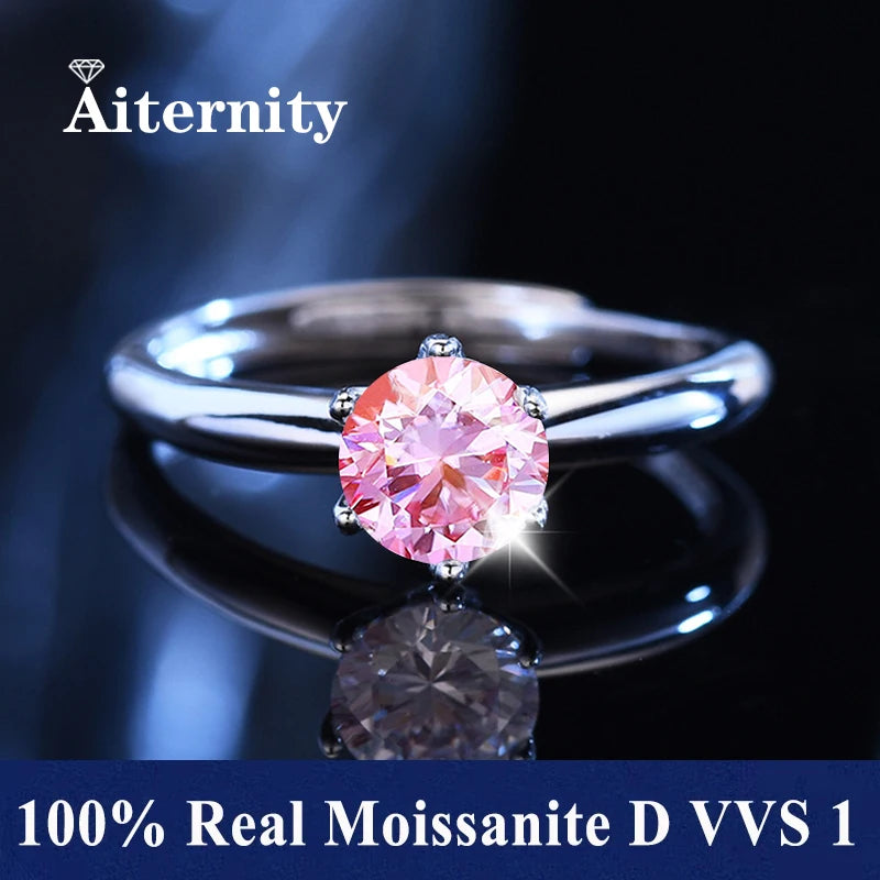 100% Real Moissanite Ring Adjustable Size S925 Sliver D VVS1 Pass Diamond Test Pen GRA Certificate 18K Plating Rings for Women (LZ)