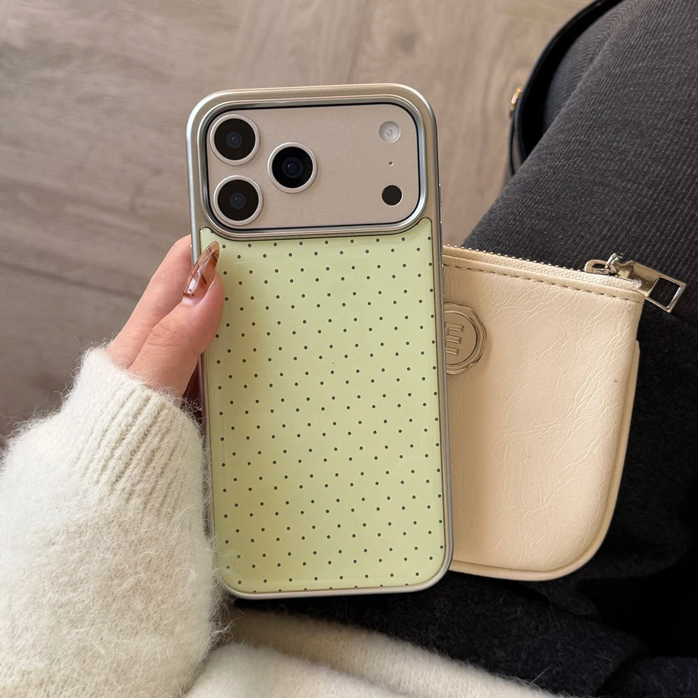 Korean INS Polka Dot Pattern Electroplated Silver Phone Case for iphone 17 Promax 17pro 14 15 16 Promax Shockproof Cover Funda