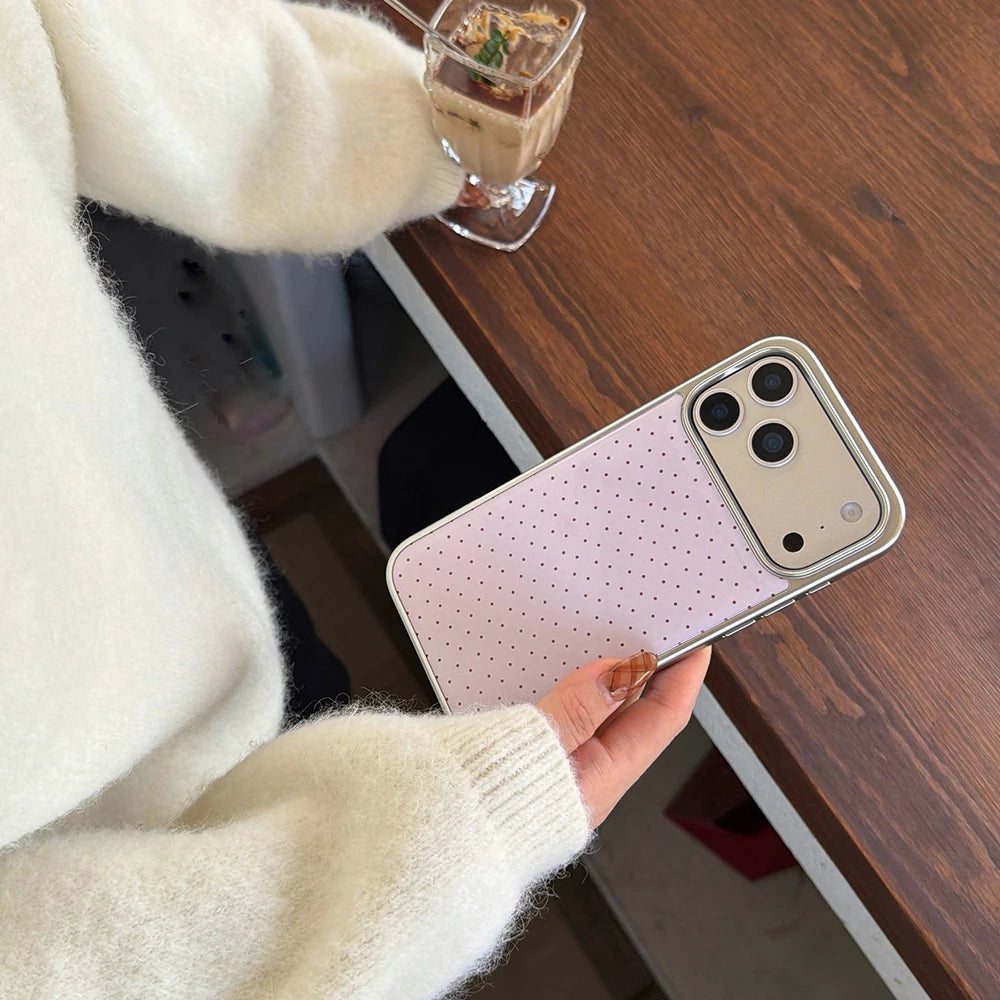 Korean INS Polka Dot Pattern Electroplated Silver Phone Case for iphone 17 Promax 17pro 14 15 16 Promax Shockproof Cover Funda