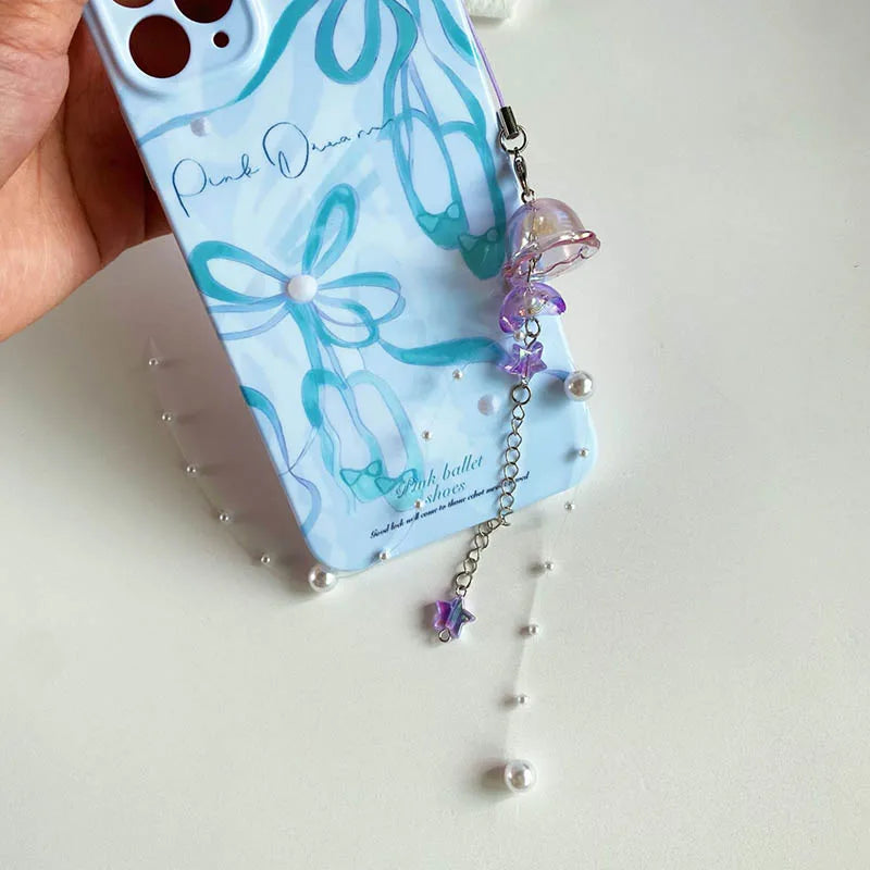 Y2K Jellyfish Tassel Mobile Key Chain Jellyfish Beaded Phone Charm Keycord Korean Sea Shell Fish Beads Chain BackPack Keyring (Copy)