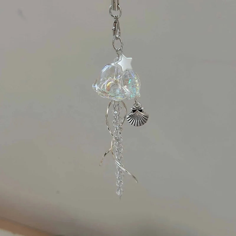 Y2K Jellyfish Tassel Mobile Key Chain Jellyfish Beaded Phone Charm Keycord Korean Sea Shell Fish Beads Chain BackPack Keyring (Copy)