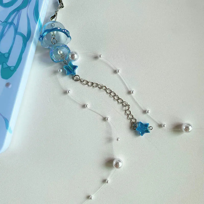 Y2K Jellyfish Tassel Mobile Key Chain Jellyfish Beaded Phone Charm Keycord Korean Sea Shell Fish Beads Chain BackPack Keyring (Copy)