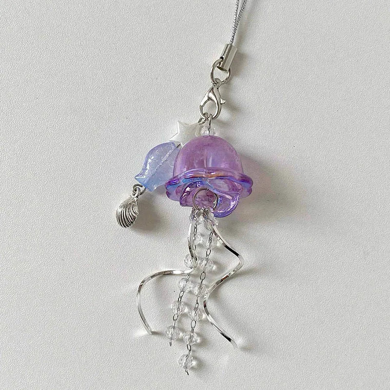 Y2K Jellyfish Tassel Mobile Key Chain Jellyfish Beaded Phone Charm Keycord Korean Sea Shell Fish Beads Chain BackPack Keyring (Copy)