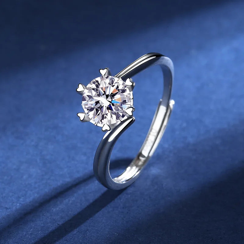 100% Real Moissanite Ring Adjustable Size S925 Sliver D VVS1 Pass Diamond Test Pen GRA Certificate 18K Plating Rings for Women (XH)