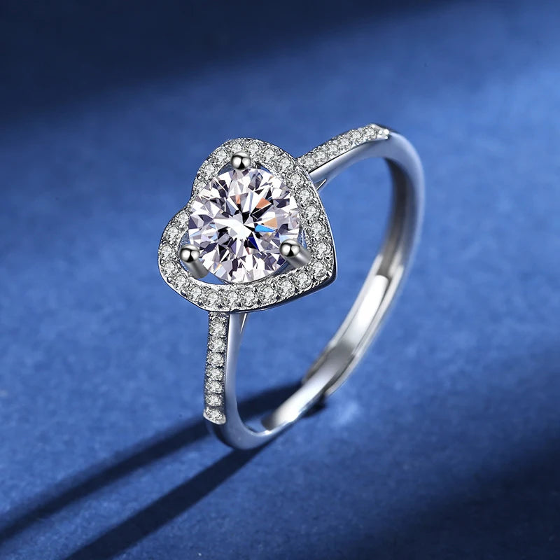 100% Real Moissanite Ring Adjustable Size S925 Sliver D VVS1 Pass Diamond Test Pen GRA Certificate 18K Plating Rings for Women (LV)