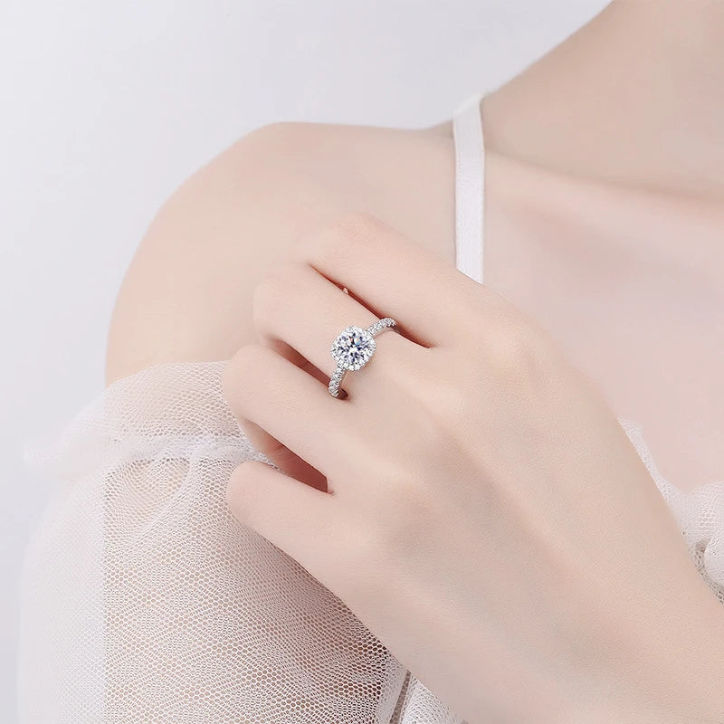 100% Real Moissanite Ring Adjustable Size S925 Sliver D VVS1 Pass Diamond Test Pen GRA Certificate 18K Plating Rings for Women (FB)
