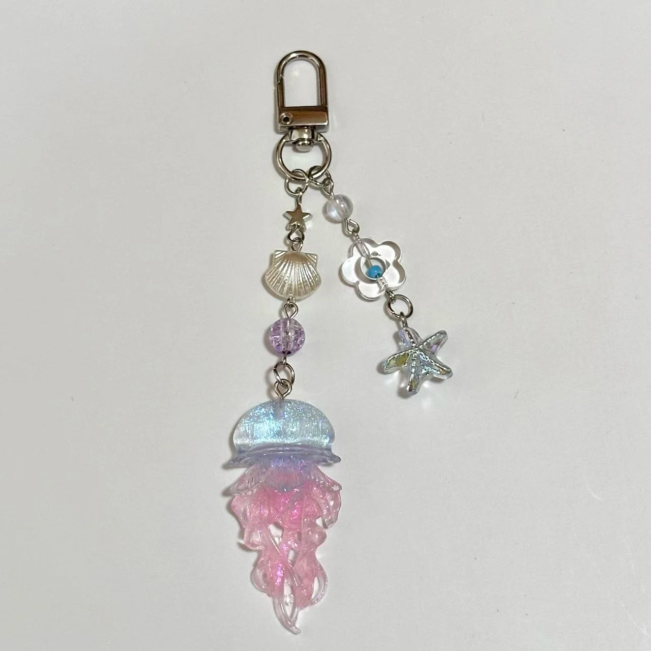 Y2K Jellyfish Tassel Mobile Key Chain Jellyfish Beaded Phone Charm Keycord Korean Sea Shell Fish Beads Chain BackPack Keyring (Copy)