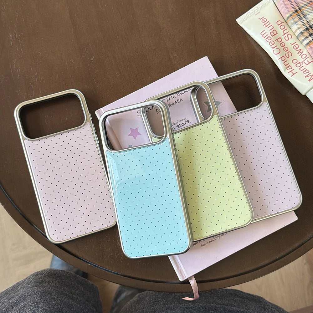 Korean INS Polka Dot Pattern Electroplated Silver Phone Case for iphone 17 Promax 17pro 14 15 16 Promax Shockproof Cover Funda