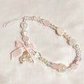 Korean Lovely Pink Bowknot White Beaded Phone Chain Charm Lanyard For iPhone Samsung Universal Accessories Jewelry Pendant