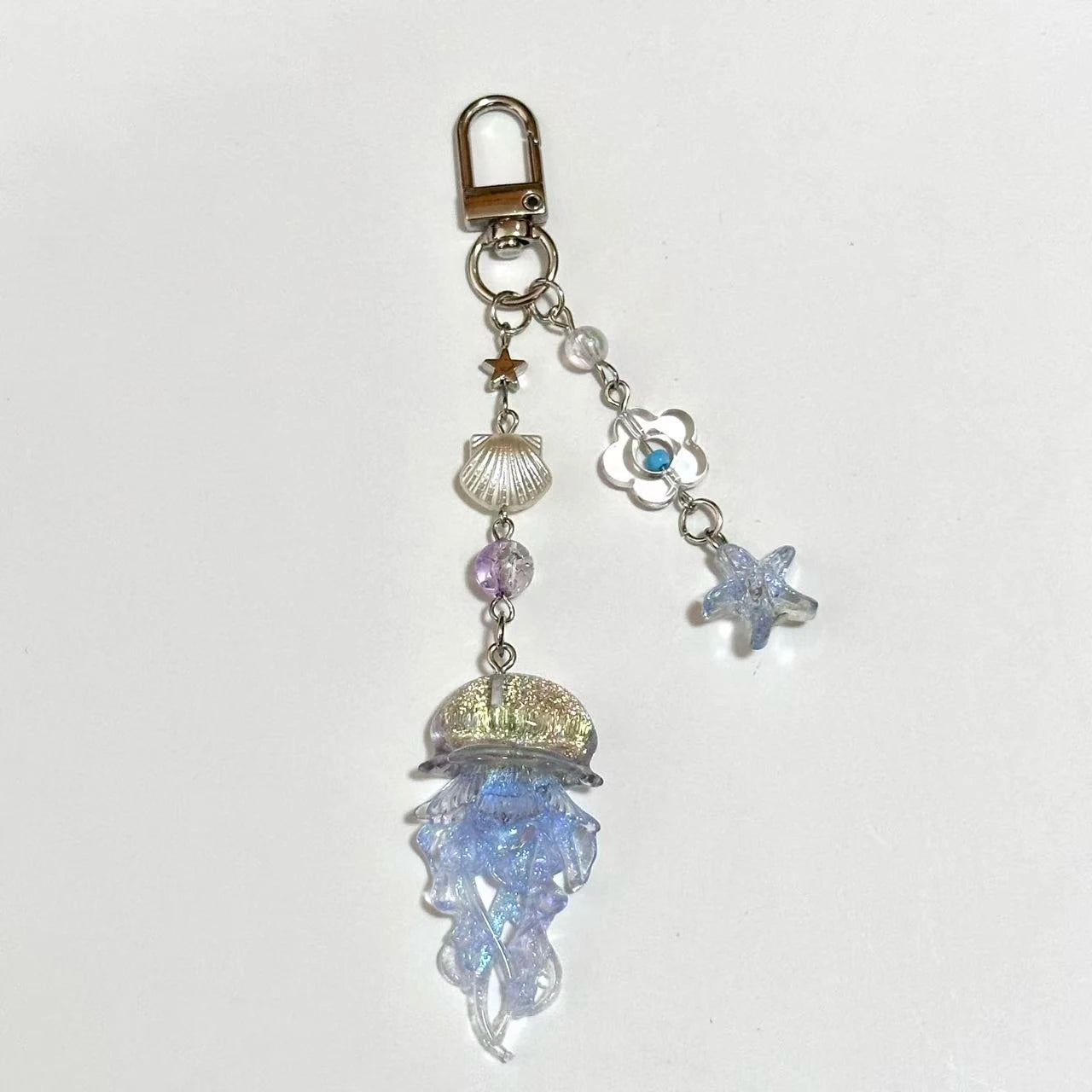 Y2K Jellyfish Tassel Mobile Key Chain Jellyfish Beaded Phone Charm Keycord Korean Sea Shell Fish Beads Chain BackPack Keyring (Copy)