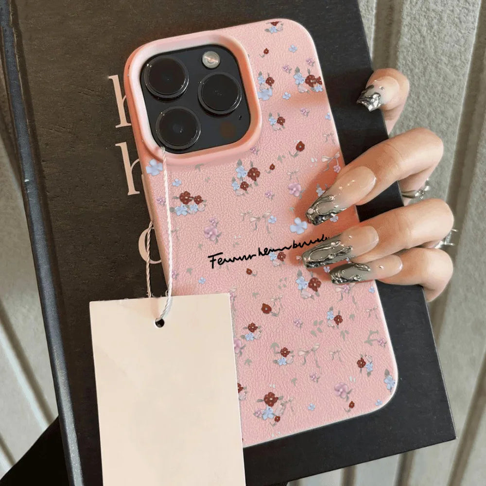 Cherry Phone Case For iPhone 16 Pro Max Case iPhone 14 13 15 11 12 17 Pro Max Plus Shockproof Soft Leather Cute Heart Bow Cover