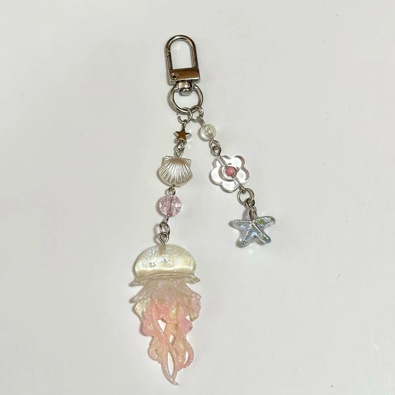 Y2K Jellyfish Tassel Mobile Key Chain Jellyfish Beaded Phone Charm Keycord Korean Sea Shell Fish Beads Chain BackPack Keyring (Copy)