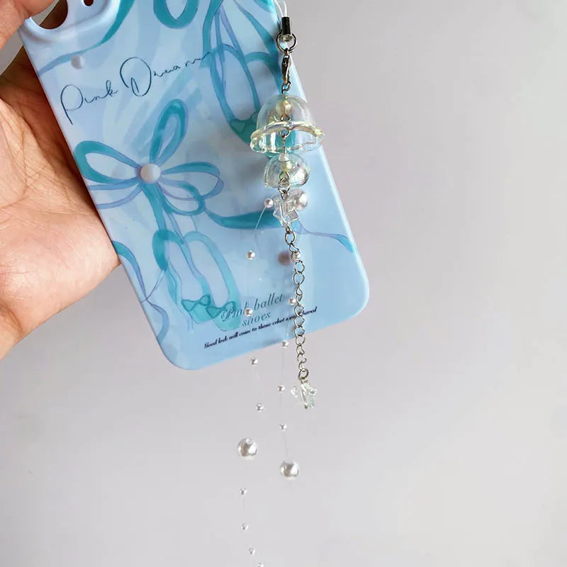 Y2K Jellyfish Tassel Mobile Key Chain Jellyfish Beaded Phone Charm Keycord Korean Sea Shell Fish Beads Chain BackPack Keyring (Copy)