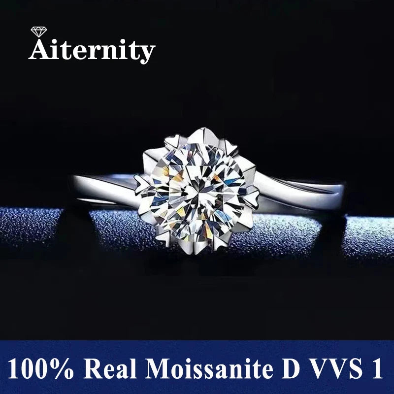 100% Real Moissanite Ring Adjustable Size S925 Sliver D VVS1 Pass Diamond Test Pen GRA Certificate 18K Plating Rings for Women (XH)