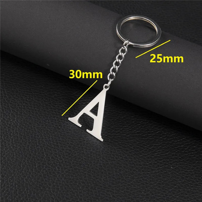 Fashion DIY A-Z Letters Keychain Men Metal Initial Pendant Key Chain Ring Silver Color 26 Alphabet Keyring Bag Accessories