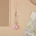 Y2K Pink Bowknot Heart Beaded Keychain Sweet Cute Mobile Phone Lanyard Fresh All-match Bag Pendant Purse Hanging Decoration