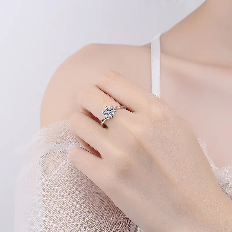 100% Real Moissanite Ring Adjustable Size S925 Sliver D VVS1 Pass Diamond Test Pen GRA Certificate 18K Plating Rings for Women (XH)