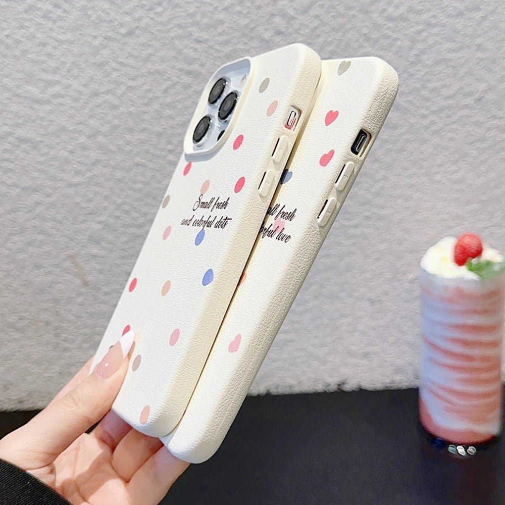 Cherry Phone Case For iPhone 16 Pro Max Case iPhone 14 13 15 11 12 17 Pro Max Plus Shockproof Soft Leather Cute Heart Bow Cover