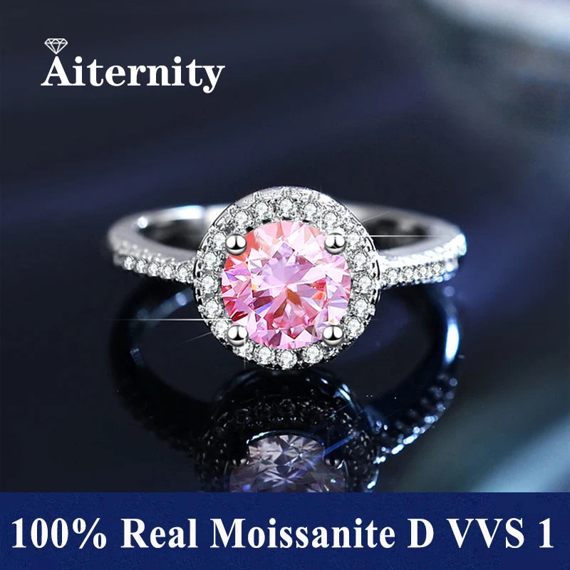 100% Real Moissanite Ring Adjustable Size S925 Sliver D VVS1 Pass Diamond Test Pen GRA Certificate 18K Plating Rings for Women (YB)